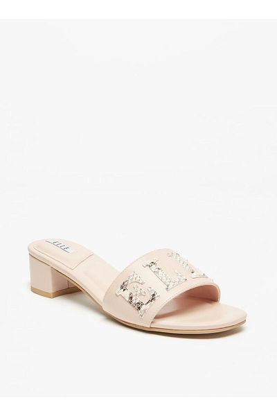 ELLE Women's Logo Detail Slip-On Sandals with Block Heels