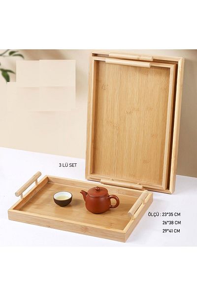 Amentes Scandinavian 3-Piece Bamboo Rectangular Tray Set - Luxury Bamboo product