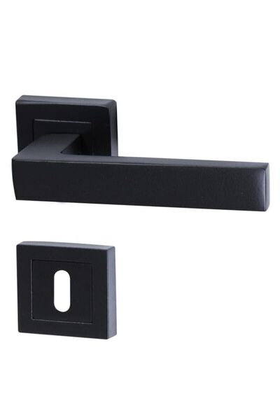 PORTOBELLO Avanti ( ODA TİPİ ) Mat Siyah Kare Rozetli Kapı Kolu / 40mm Oda Kapı Kilidi / Kol Kilit Full Set