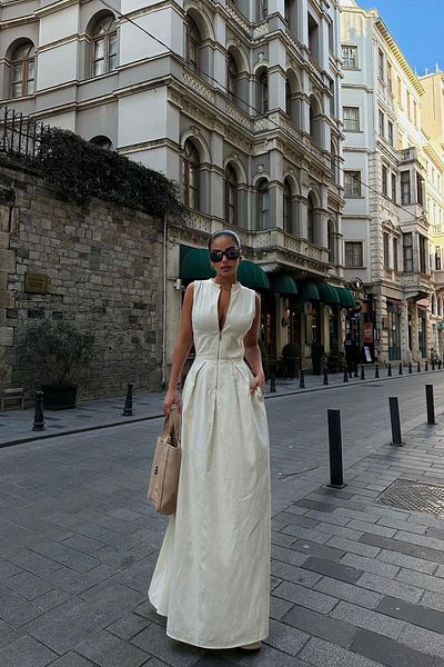 FMN Moda μηδενικά μανίκια μεγάλο φερμουάρ λεπτομέρεια φαρδιά φούστα λινό ύφασμα pinterest ισοδύναμο φόρεμα στη μέση