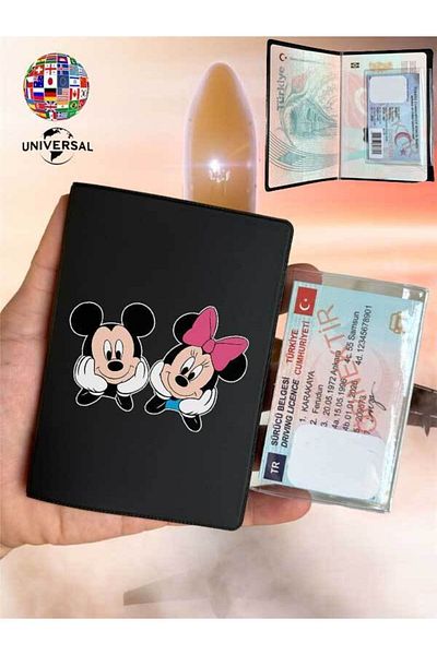 Cekuonline Minnie And Mickey Patterned Smooth Surface Leather Passport Cover Case Suitable For All Country Passports