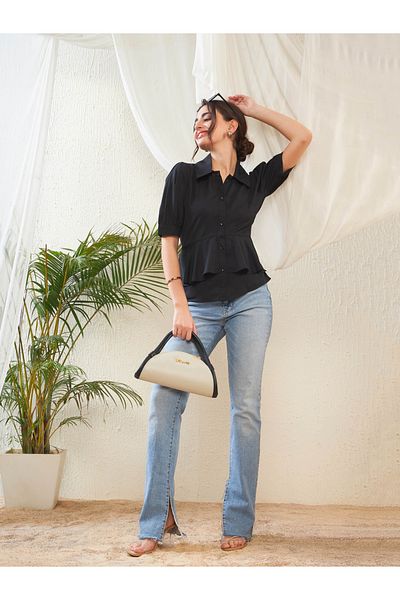Sassafras By Styli بلوزة نمط قميص التفاصيل هدب