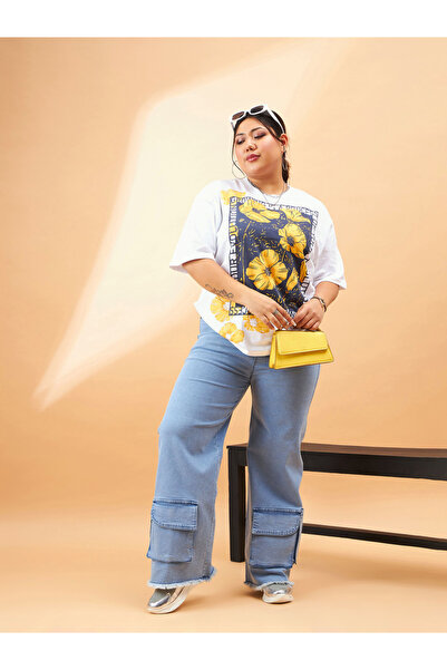 Sassafras By Styli Plus Floral Graphic Print Drop Shoulder T-Shirt