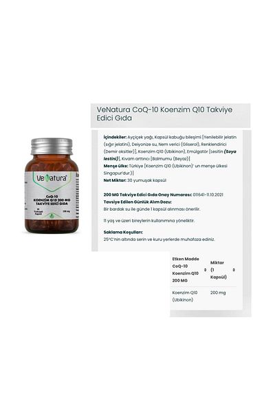 VeNatura Coenzyme Q10 and D3 Supplement - 200 Mg 30 Soft Capsules, 600 Iu 20 Ml