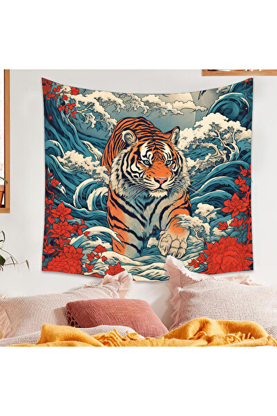 GREENDECOR Tiger Flower Patterned Arslan Sea Wave Wall Cover - Decorative and...