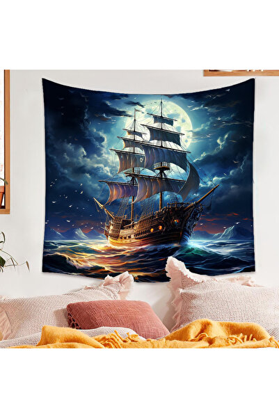 GREENDECOR Navă de mare Pirat Water Cloud - Tapet decorativ de perete de noapte Artă de tapet decorativ