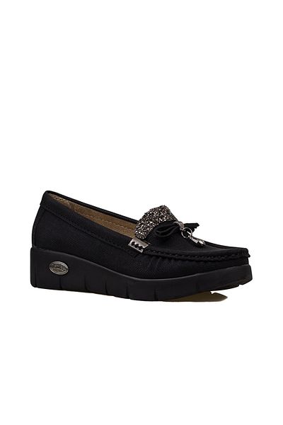 Trend Adımlar Comfort Stride Wedge Heeled Black Women's Shoes