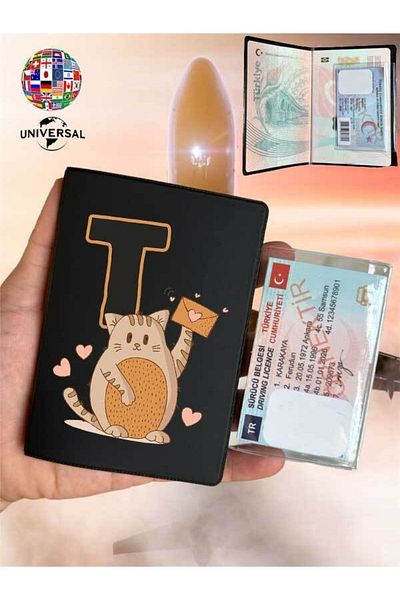 Cekuonline Smooth Surface Leather Passport Cover Case with Cat Letter T Pattern Suitable for All Country Passports