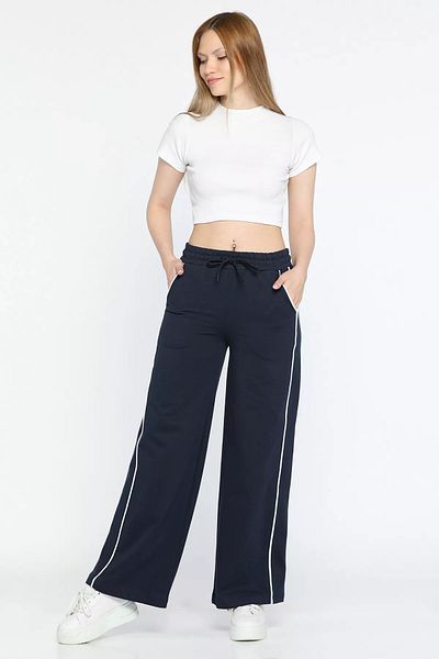 GÜLSELİ Γυναικεία φούτερ Navy Blue - Φαρδιά πόδια με λάστιχο στη μέση και ρίγες