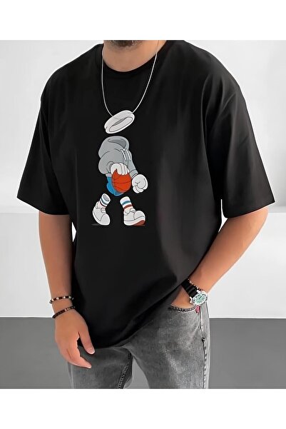 Marjill New Season Trend - Tricou oversize negru cu imprimeu invizibil pentru...