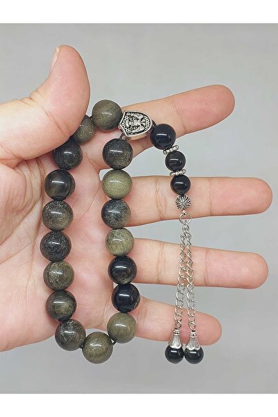 Yasamtohumu Piatră obsidiană aurie de 12 mm - Set de 17 mărgele Efe (51516)