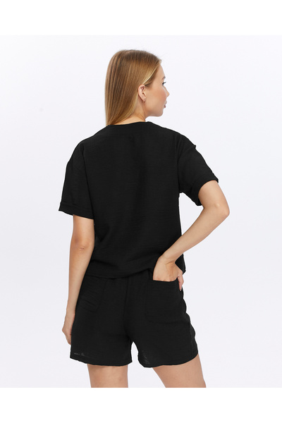 İkmal Γυναικείο Σετ λινό σορτς με λαιμόκοψη V