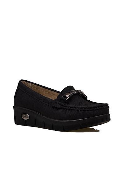 Trend Adımlar Comfort Wedge Heeled Black Denim Women's Shoes