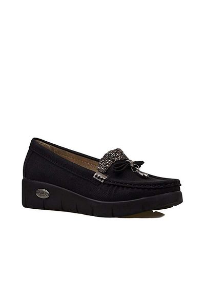 Trend Adımlar Comfort Stride Wedge Heeled Black Women's Shoes
