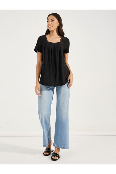 DY By Styli Square Neck Schiffli Textured Top