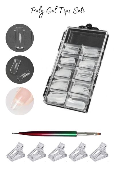 FREELADY Protez Tırnak Poly Form Tips - Jel Kalıp Tips 100;lü - 5 adet Mandal...