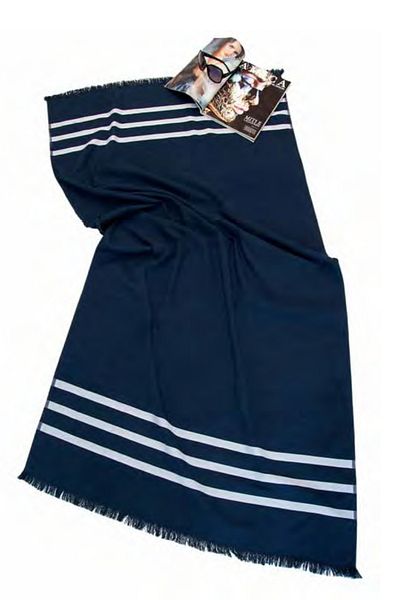 Lucy and Home Πετσέτα θαλάσσης Navy Blue 100x200cm με λεπτομέρεια ρίγας με κρόσσια