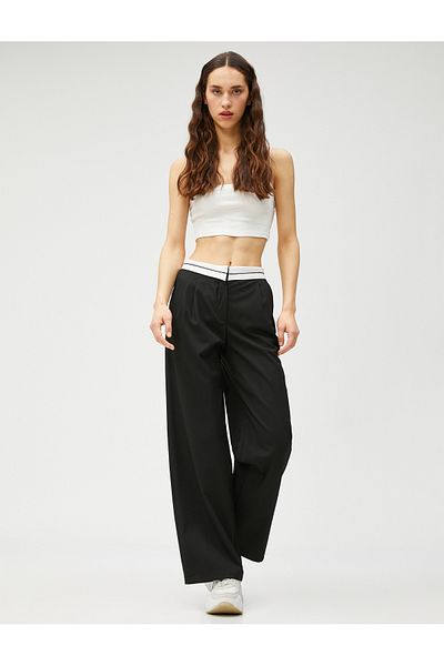 Koton Fabric Trousers Wide Leg Waist Detailed Pocket Pleated