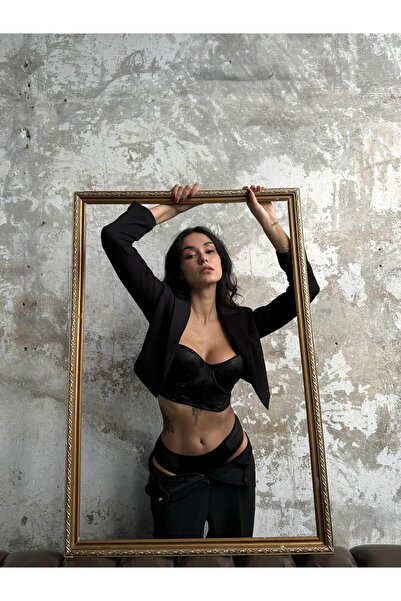 Cansoy Μαύρο Βελούδινο Σετ Μπουστάκι Eros - 648T