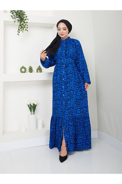 VOLT CLOTHİNG Φόρεμα Hijab με σχέδια - Γυναικείο, γιακά που κυριαρχεί, ζώνη μέσης