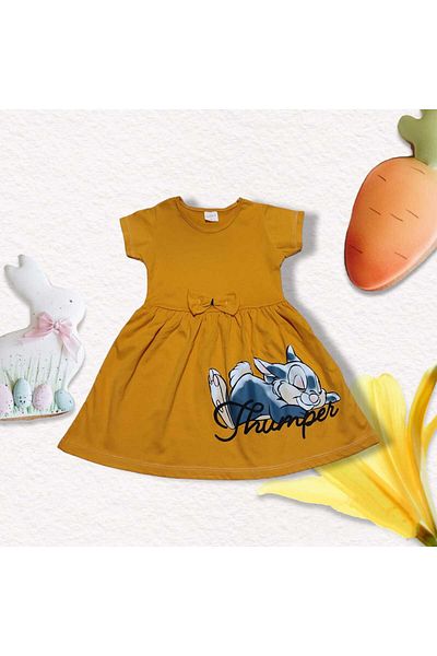 neocotton Rabbit Printed Cotton Combed Dress for Girl - Short Sleeve