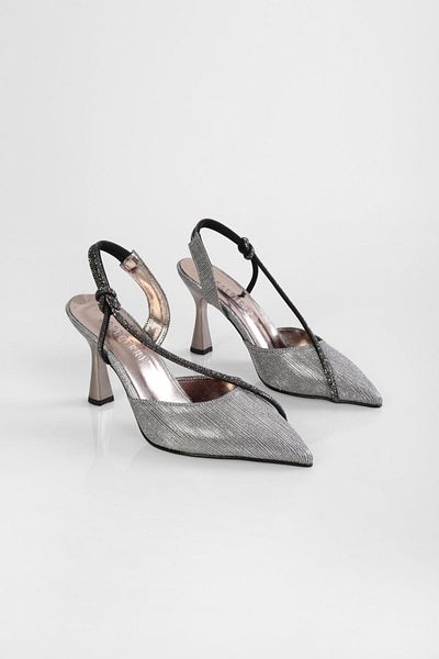SOLMAZ LEROY PLATINUM FLASHED SILVERY HEELED SHOES