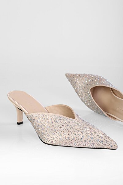 SOLMAZ CORSAGE TEN SATIN STONE HEEL SLIPPERS