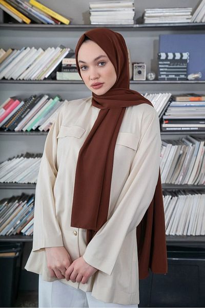 İSTANBULSTYLEMODA Medina Silk Quality Shawl - Chocolate Brown 190X70 Sal2306
