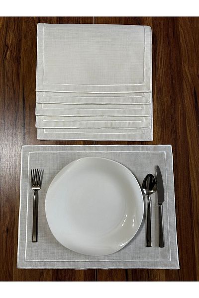 NURHAN HOME COLLECTION 6 Pieces Ecru Colored Double Row Embroidered American Service