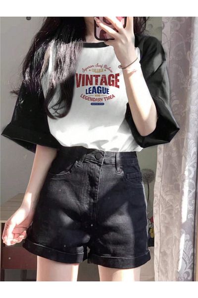 MOONBULL Vintage League potištěné unisex tričko s raglánovým rukávem