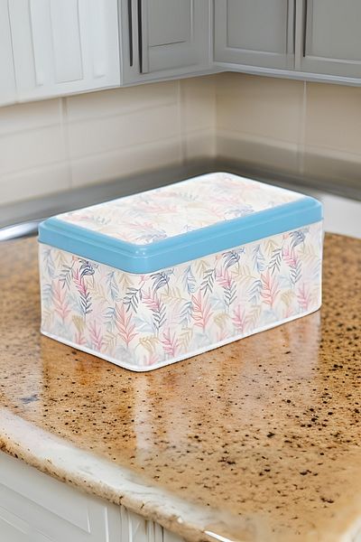 EVLE Ef055-43 Leaf 2 Patterned Rectangular Metal Storage Container 12x19 Cm
