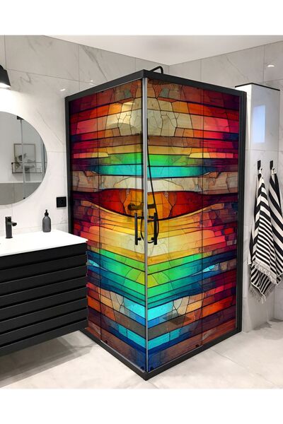 Home Sf 621 Modern Görünümlü Renkli Şeffaf Vitray Cam Kaplama Yapışkanlı Folyo