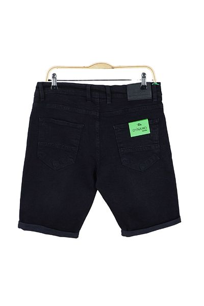 DYNAMO Black Slim Fit Laser Cut Denim Shorts - String Waist and Belt, Flexible Lycra