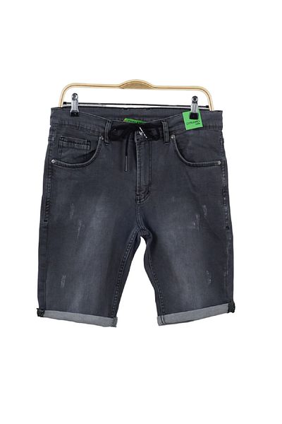 DYNAMO Men's Slim Fit Smoked Denim Shorts - Drawstring Waist, Belt and Laser Cut