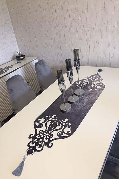 NURHAN HOME COLLECTION Smoke Colored Stone Table Runner - Crown Model