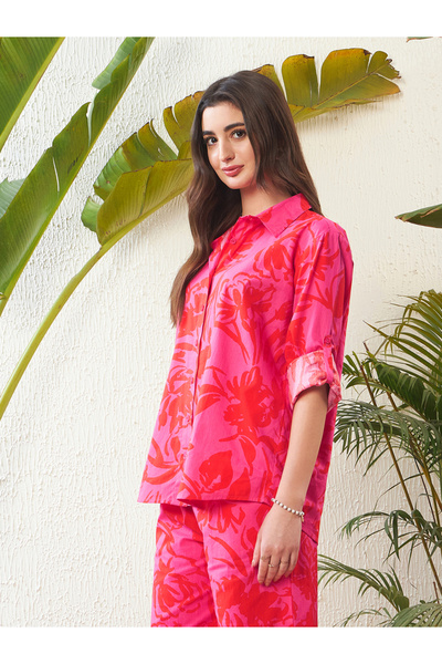 Sassafras By Styli Floral Print Shirt with Roll Up Sleeves