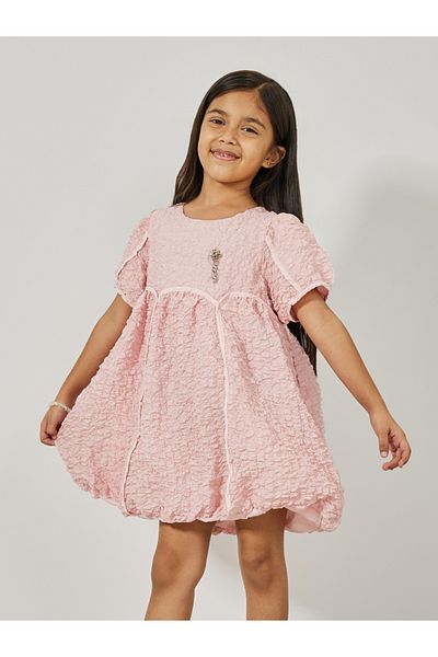 Styli Textured Puff Sleeves Smock Dress