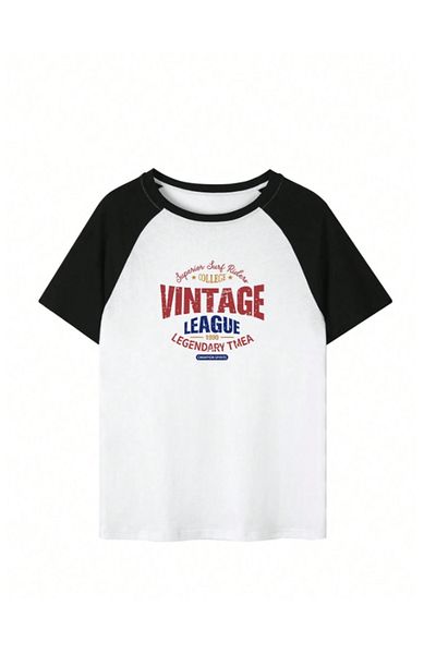 MOONBULL Vintage League potištěné unisex tričko s raglánovým rukávem