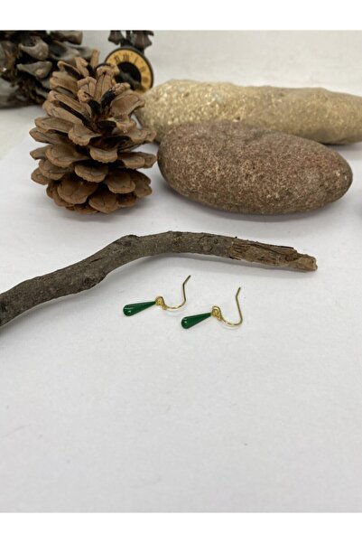 Porsuk Alternatif El Yapımı Yeşil Mineli Damla Küpe