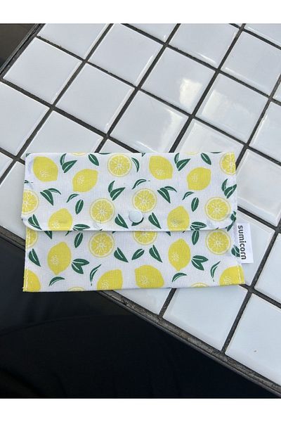 Sumicorn Design Lemon Patterned Washable Snap-On Pad Bag, Mini Wallet, Bag Organizer