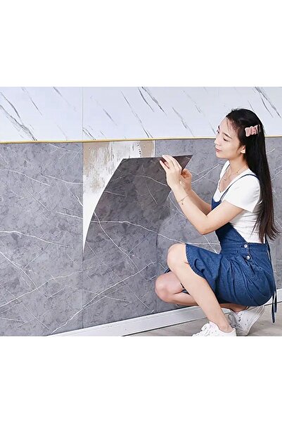 Doori Gri mermer desen  yapışkanlı pvc duvar kaplama mutfak banyo  sticker  30*60cm (6 adet) 1,08mt2