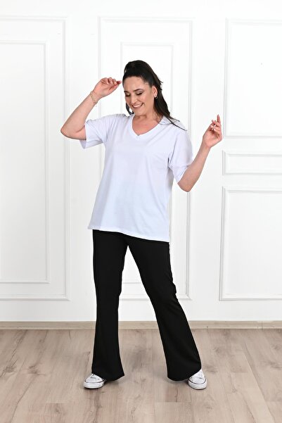 Koza Butik V-neck Large Size Women's T-shirt - 1297-22