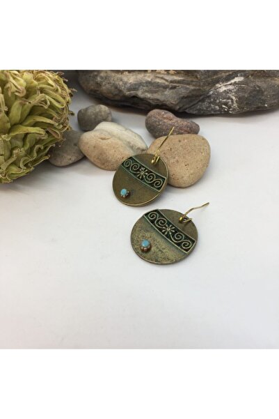 Porsuk Alternatif أقراط المينا الزرقاء ذات النقش العرقي الأزرق