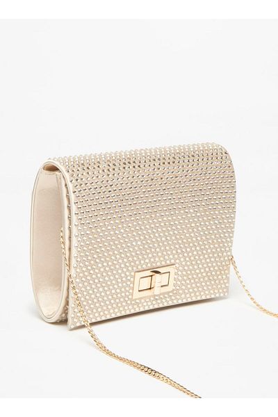 Celeste Embellished Clutch with Twist Clasp and Chain Strap
