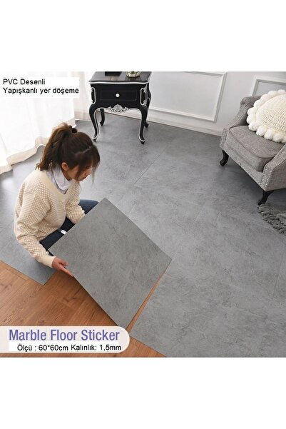 Doori Yapışkanlı Mermer Desenli Kalın Pvc Yer Kaplama Panel Beyaz 60*60 Cm 4 Adet 1,44mt2