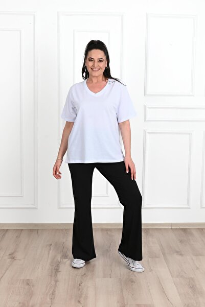 Koza Butik V-neck Large Size Women's T-shirt - 1297-22