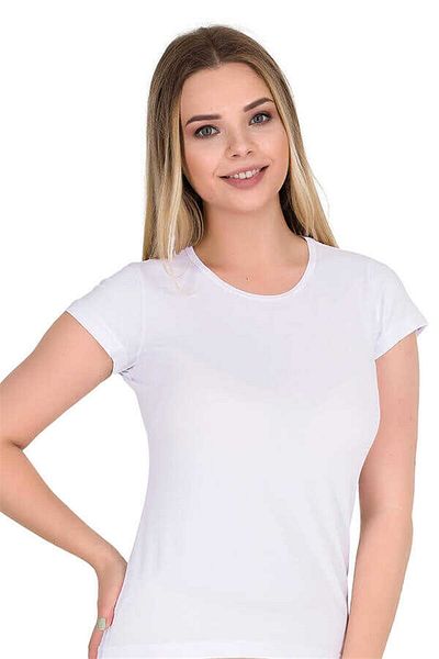 Cansoy Women's Shortcut White O-Neck Bodysuit (2133)