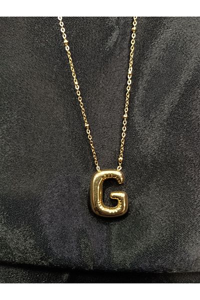 DNA Takı Stainless Steel Necklace - Gold Color Bubble, "g" Letter Quality