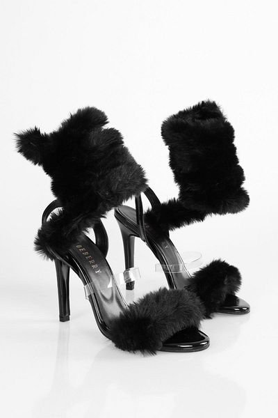 SOLMAZ PLUSH BLACK ANKLE-FILLED HEEL SHOES