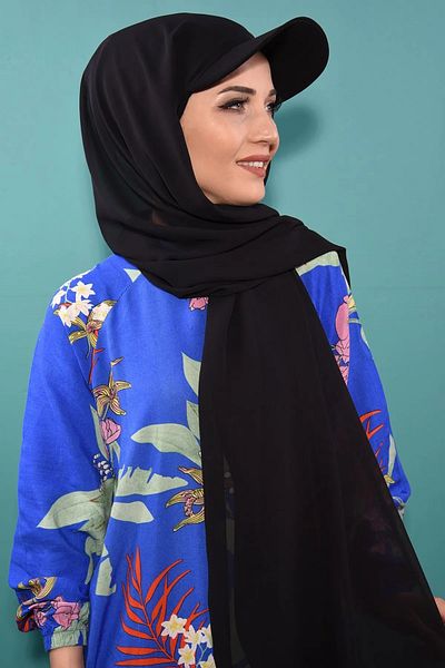 Ns nowascarf Black Chiffon Fabric Hat and Shawl